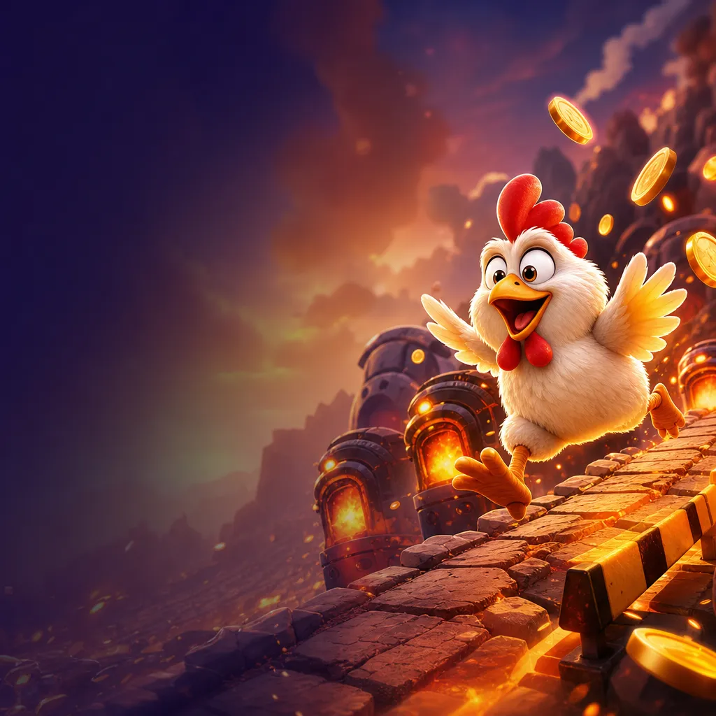 Illustrative slot image featuring a chicken character on a road, capturing playful risk-game energy with dynamic elements.